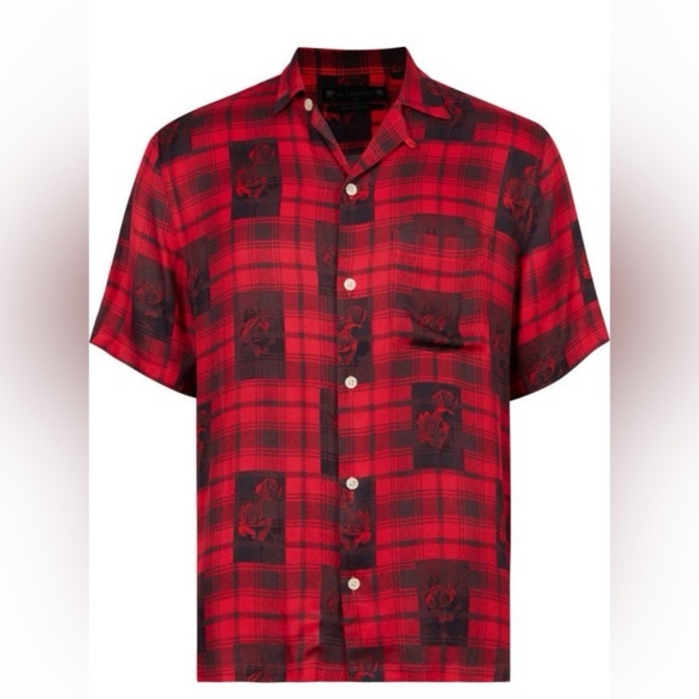 All saints men’s Fritillaria Red Plaid Men's Shirt